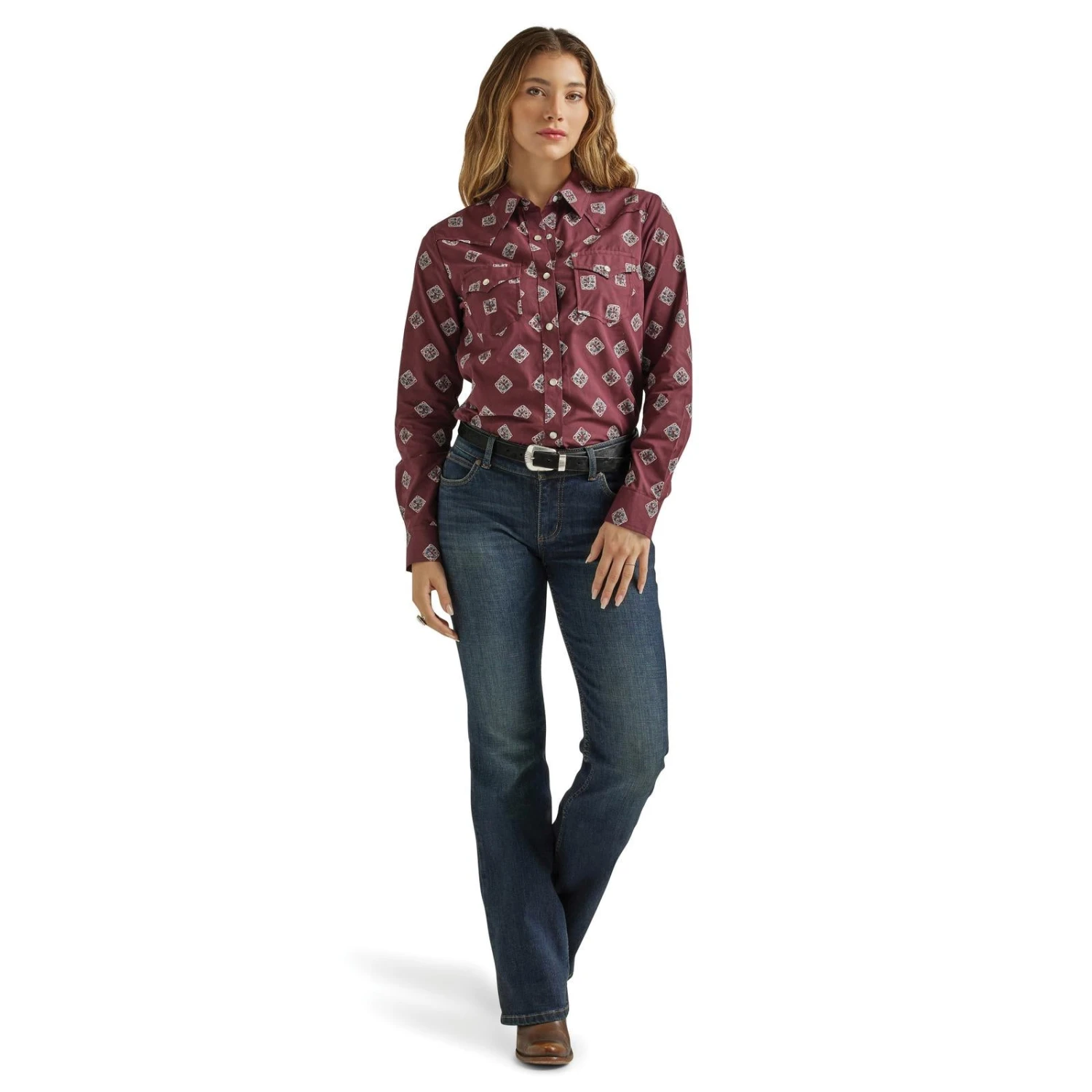 WRANGLER WOMENS ESSENTIAL SNAP SHIRT - PURPLE 3 WRANGLER WOMENS ESSENTIAL SNAP SHIRT - PURPLE
