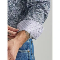 WRANGLER MENS GEORGE STRAIGHT BUTTON DOWN SHIRT - PURPLE GRAY -Wrangler Store 07462500ddceea59ab6084e87b42f97a