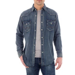 Wrangler Men's Distressed Denim Work Shirt
