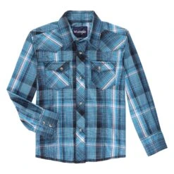 WRANGLER BOYS WESTERN PLAID SHIRT - TEAL
