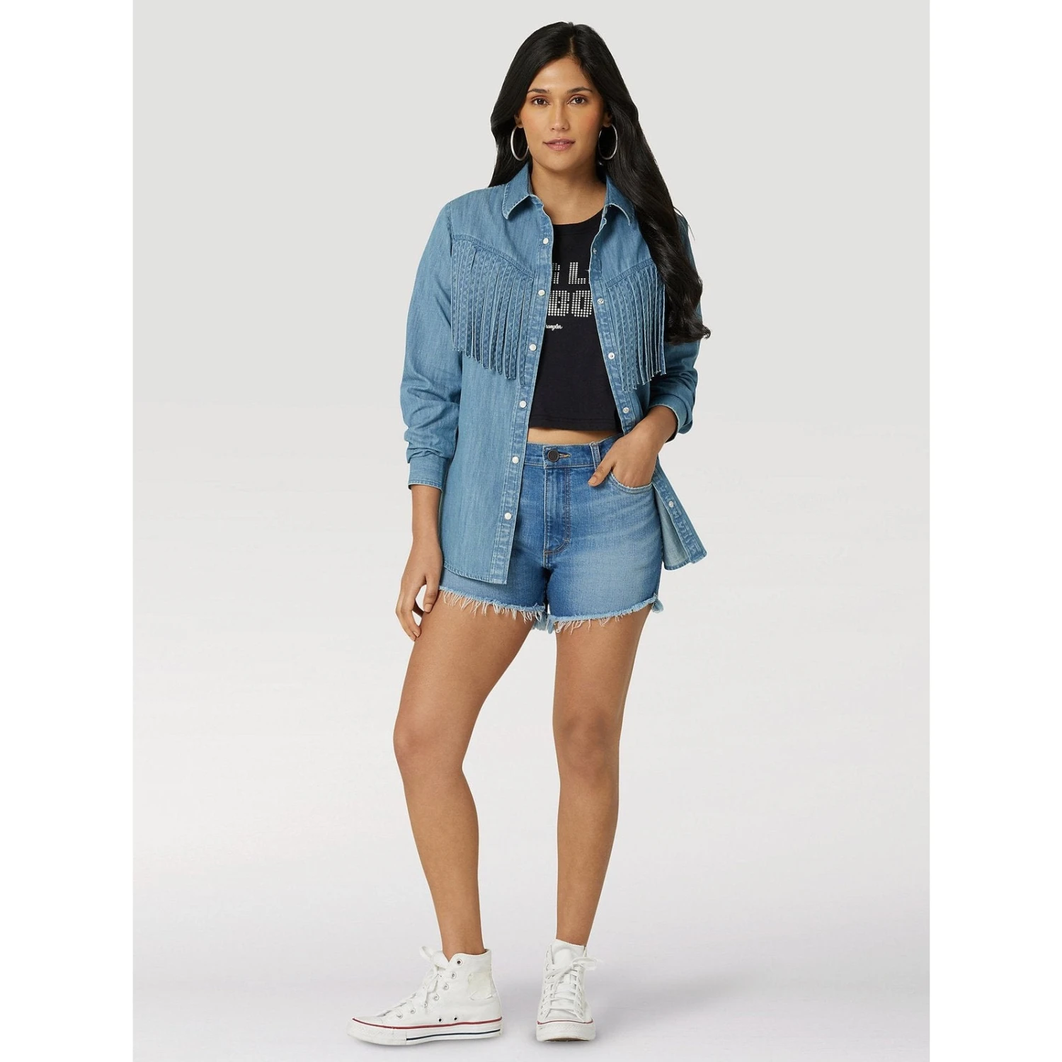 WRANGLER WOMENS RETRO FRINGE DENIM SHIRT 5 WRANGLER WOMENS RETRO FRINGE DENIM SHIRT - Image 3