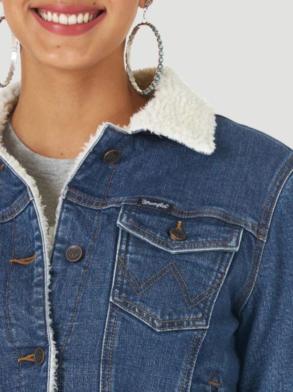 Wrangler Womens Retro Sherpa Lined Western Denim Jacket - LWJ320D 5 Wrangler Womens Retro Sherpa Lined Western Denim Jacket - LWJ320D - Image 3