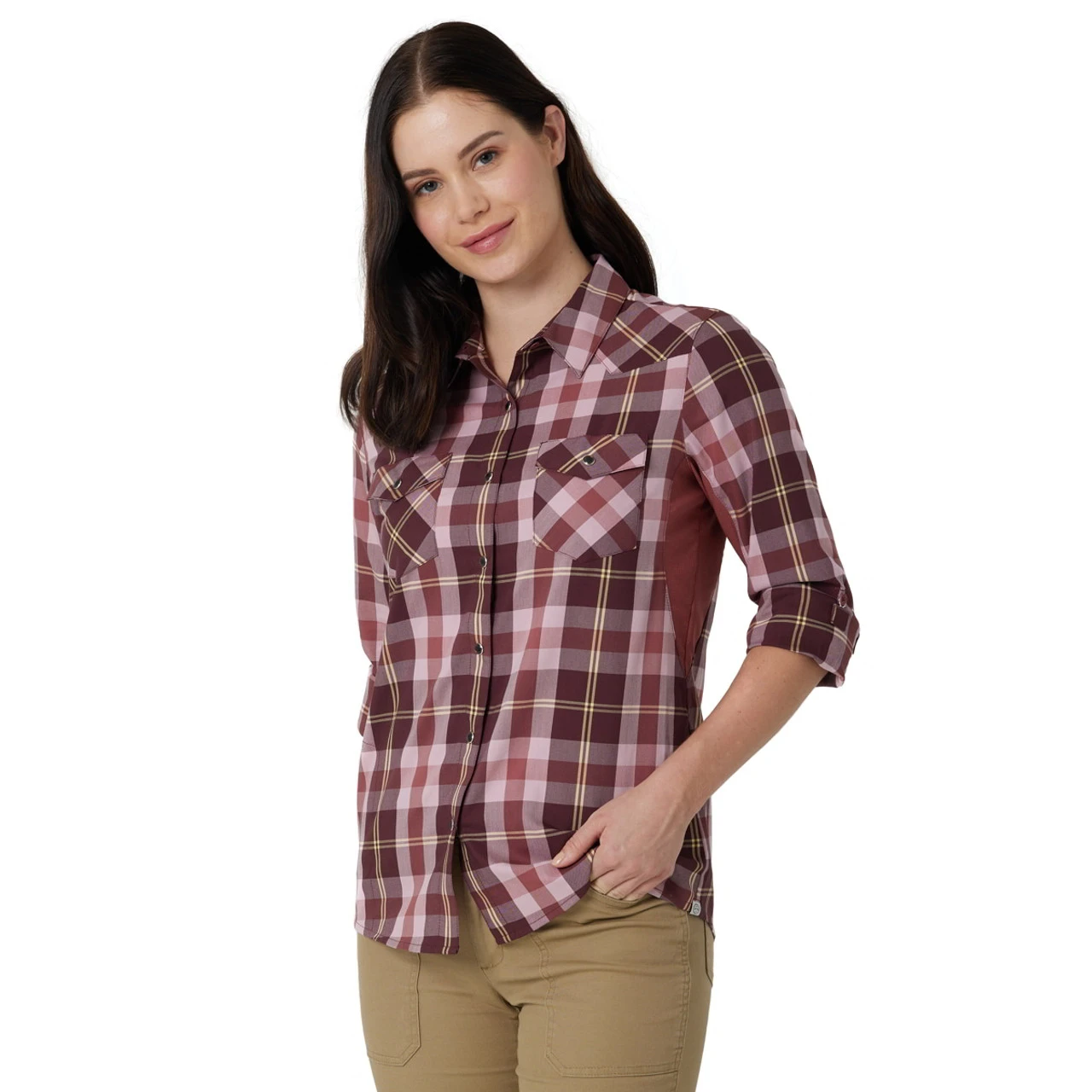 Wrangler ATG Womens Mixed Material Plaid Long Sleeve Shirt 4 Wrangler ATG Womens Mixed Material Plaid Long Sleeve Shirt - Image 2