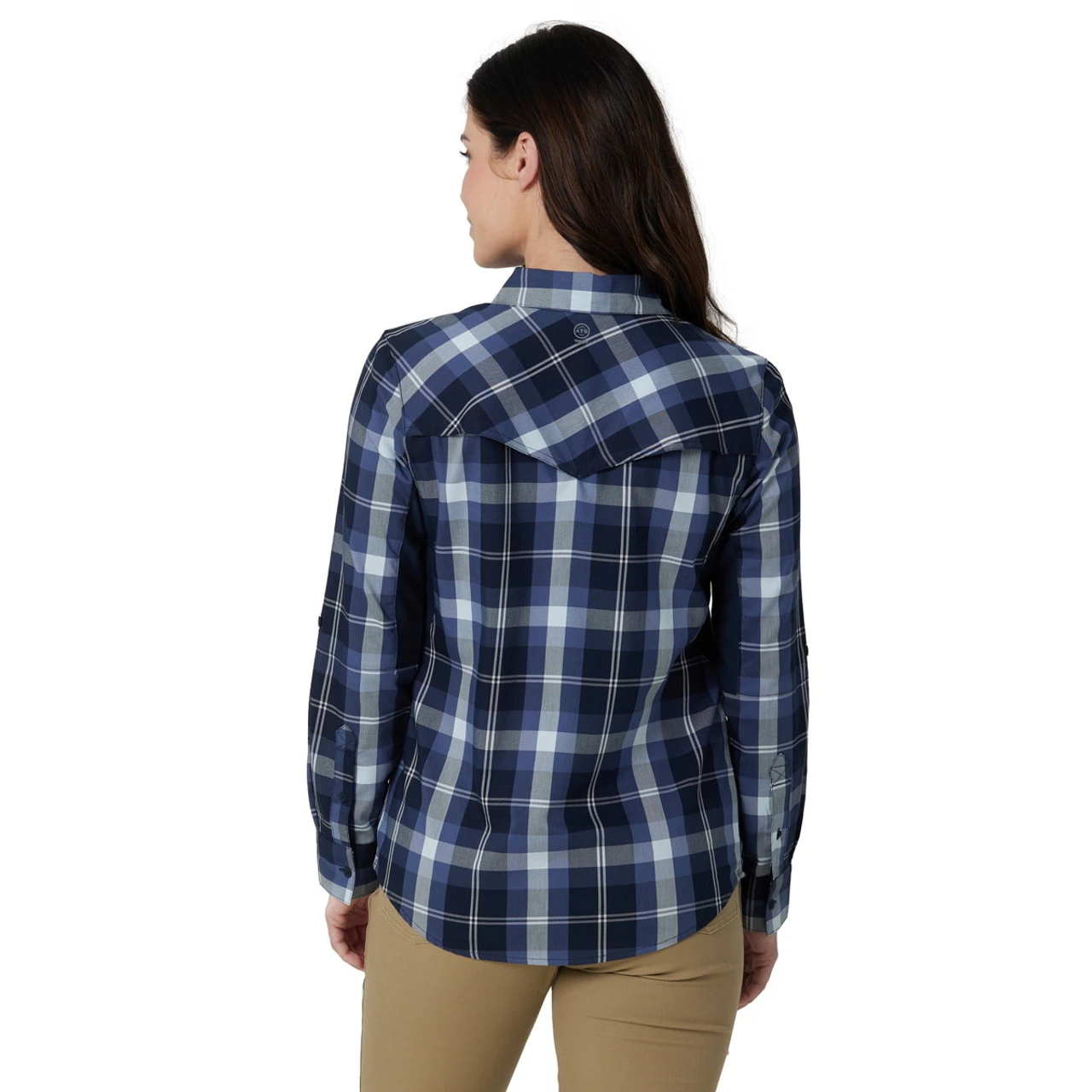 Wrangler ATG Womens Mixed Material Plaid Long Sleeve Shirt 5 Wrangler ATG Womens Mixed Material Plaid Long Sleeve Shirt - Image 3