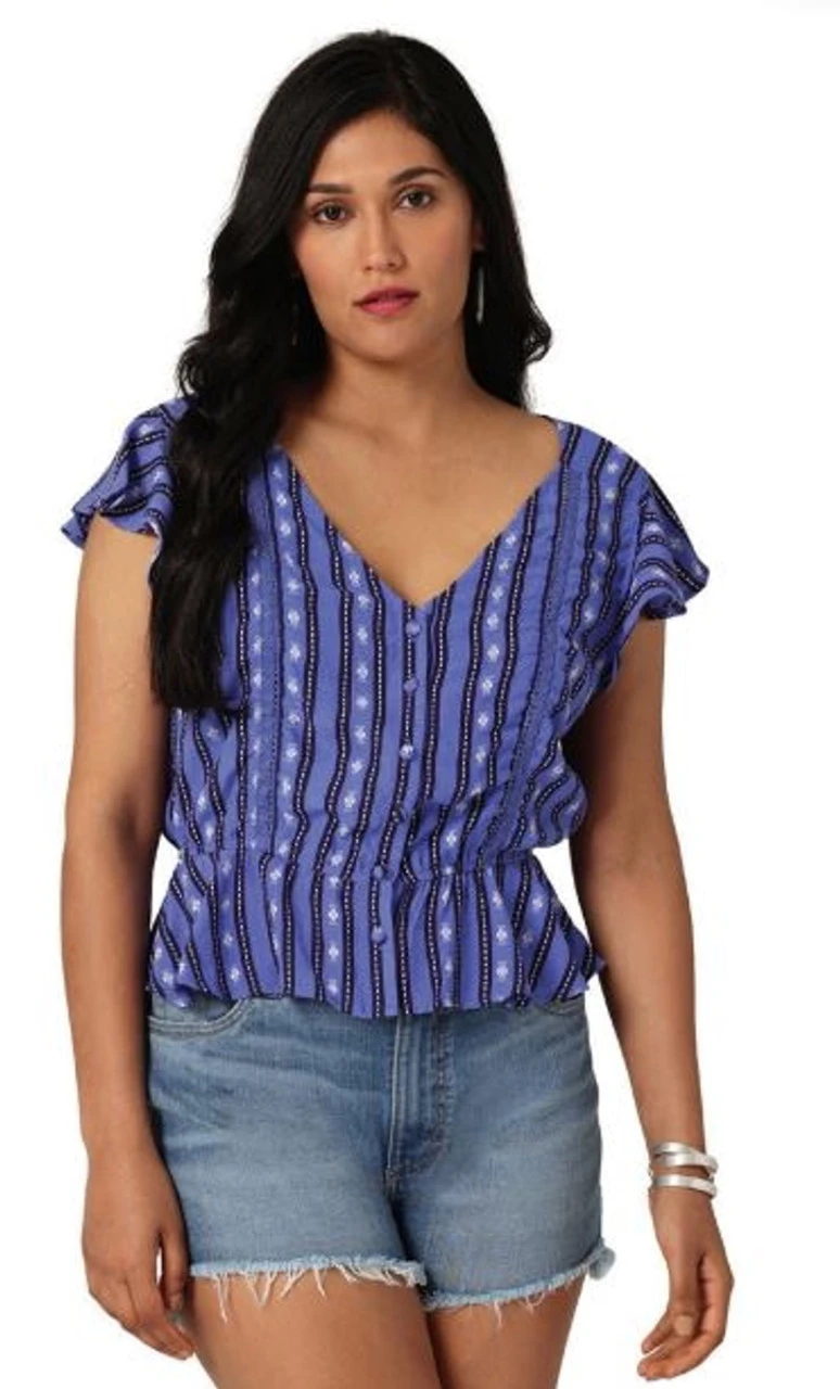 Wrangler Womens Blue Flutter Sleeve Top 3 Wrangler Womens Blue Flutter Sleeve Top