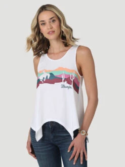 Wrangler Women's Sunset Ridge Handkerchief Tank In Bright White -Wrangler Store P2665750 4 07142.1681827220