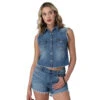 Wrangler Women's Sleeveless Frayed Denim Crop Shirt In Denim -Wrangler Store P2665850 1 90923.1683217132