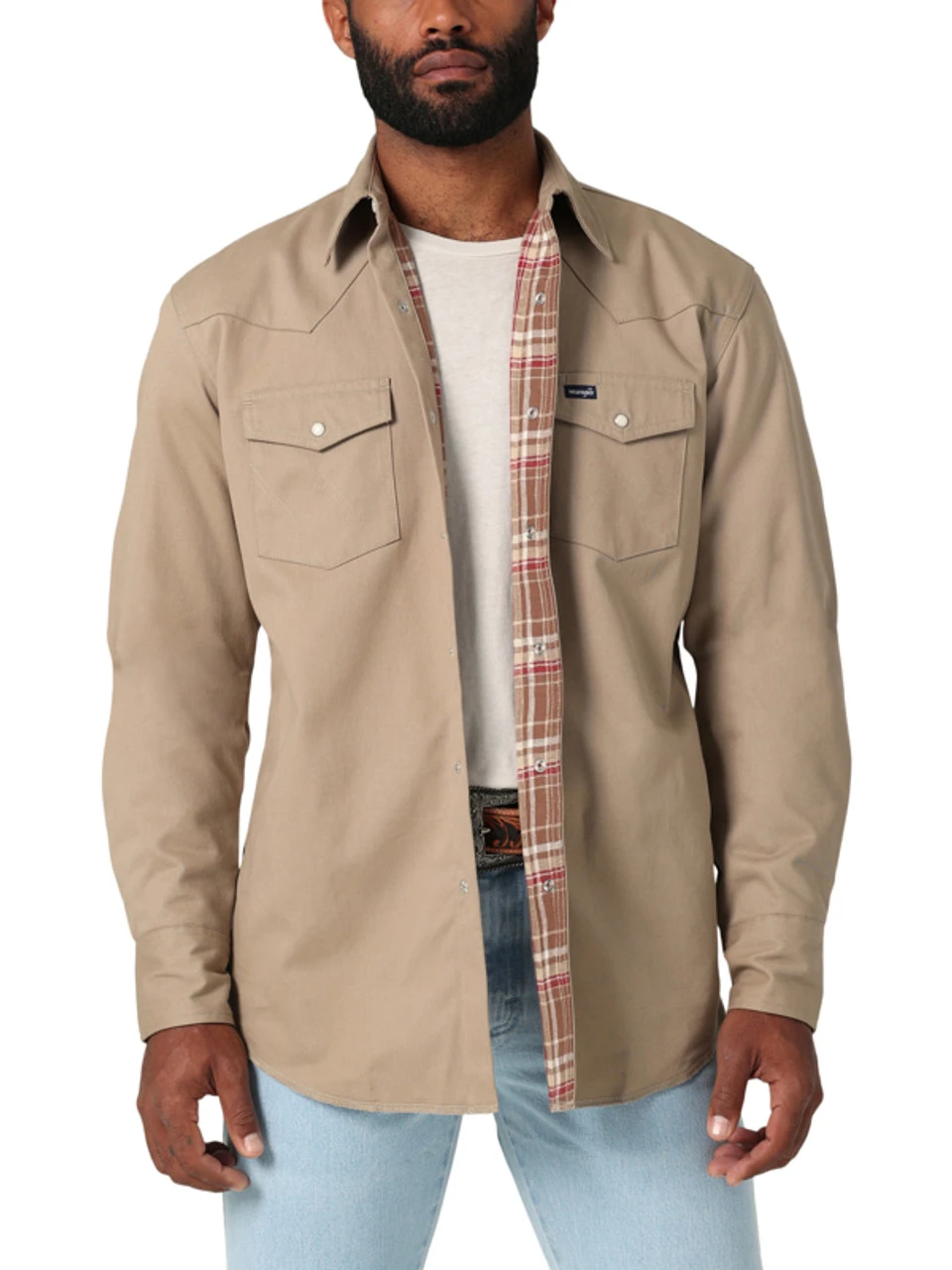 Wrangler Men's Flannel Lined Long Sleeve Work Shirt In Brown 3 Wrangler Men's Flannel Lined Long Sleeve Work Shirt In Brown