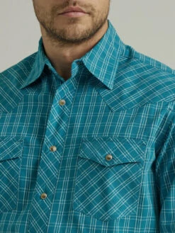 Wrangler Mens Long Sleeve 20X Two Pocket Teal Plaid Shirt -Wrangler Store P2734930 3 00864.1686687965