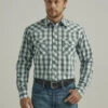 Wrangler Mens Long Sleeve 20X Snap Down Brown And Teal Plaid Shirt -Wrangler Store P2734945 2 61064.1692039065