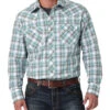 Wrangler Men's Retro Long Sleeve Sawtooth Snap Pocket Western Shirt In Turquoise -Wrangler Store P2735165 1 10200.1683217116