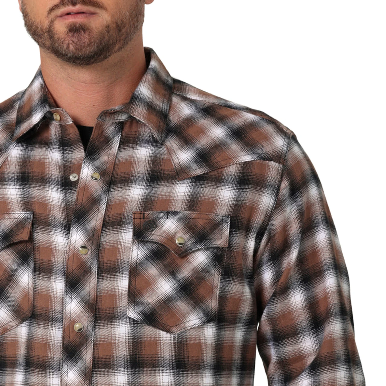Wrangler Men's Retro Long Sleeve Western Snap Flannel Shirt In Brown 4 Wrangler Men's Retro Long Sleeve Western Snap Flannel Shirt In Brown - Image 2