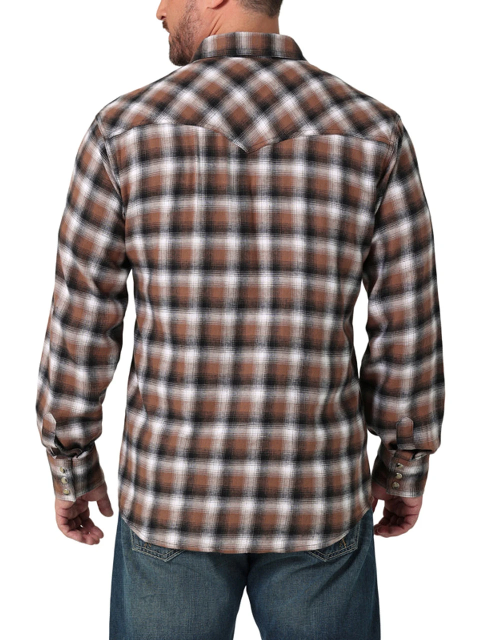Wrangler Men's Retro Long Sleeve Western Snap Flannel Shirt In Brown 5 Wrangler Men's Retro Long Sleeve Western Snap Flannel Shirt In Brown - Image 3