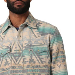 Wrangler Men's Retro Premium Long Sleeve Western Snap Aztec Print In Teal -Wrangler Store P2735360 3 14388.1681826538