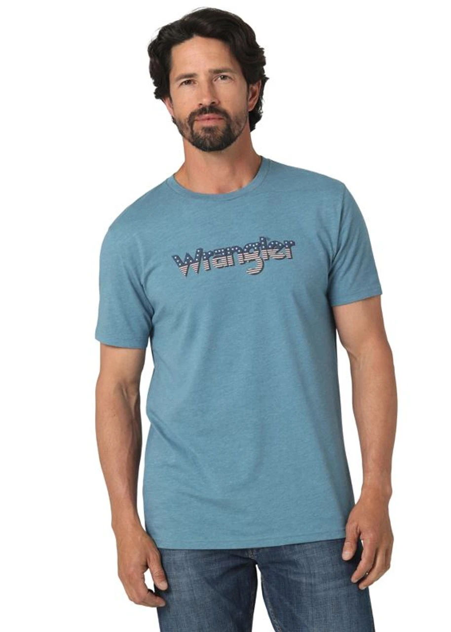 Wrangler Mens Blue Logo Short Sleeve Tee 3 Wrangler Mens Blue Logo Short Sleeve Tee