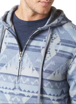 Wrangler Mens Aztec Blue 1/4 Zip Pullover Hoodie