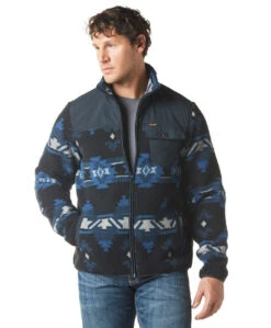 Wrangler Mens Ensign Blue Mixed Sherpa Zip Up