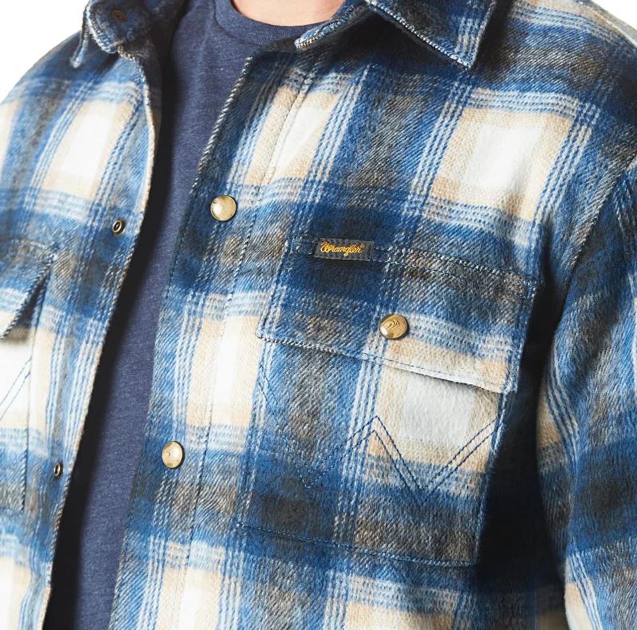 Wrangler Mens Blue Flannel Shirt Jacket 5 Wrangler Mens Blue Flannel Shirt Jacket - Image 3