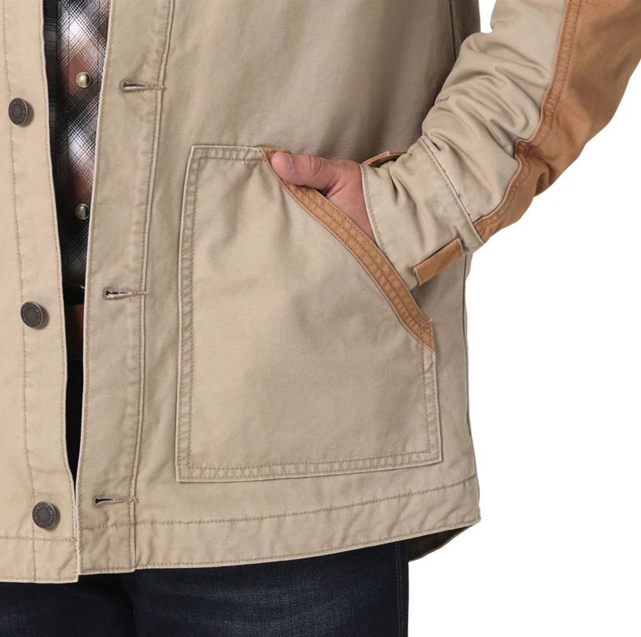 Wrangler Mens Tan Mixed Canvas Chore Coat 6 Wrangler Mens Tan Mixed Canvas Chore Coat - Image 4