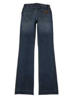 Wrangler Women's Mae Mid Rise Trouser Dark Wash Jeans With Tan Embroidered "W"