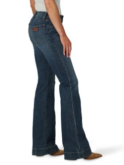 Wrangler Women's Mae Mid Rise Trouser Dark Wash Jeans With Tan Embroidered "W" -Wrangler Store P2737040 3 34630.1688062350