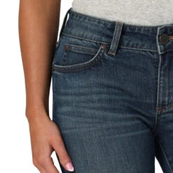 Wrangler Women's Mae Mid Rise Trouser Dark Wash Jeans With Tan Embroidered "W" -Wrangler Store P2737040 5 24257.1688062350