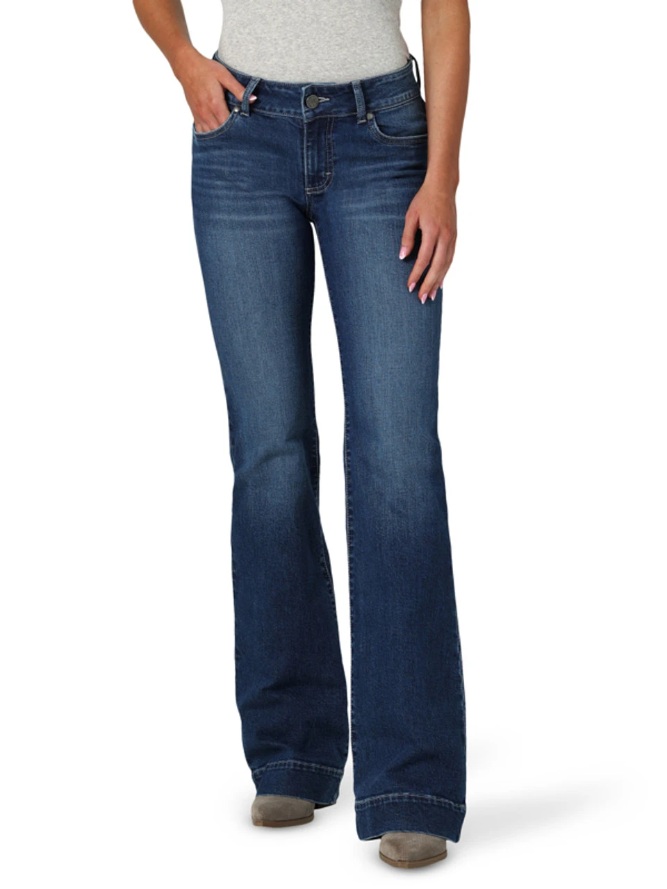 Wrangler Women's Mae Mid Rise Trouser Dark Wash Jeans With Navy Embroidered "W" 7 Wrangler Women's Mae Mid Rise Trouser Dark Wash Jeans With Navy Embroidered "W" - Image 5