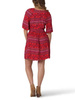 Wrangler Women's Half Sleeve V-Neck Dress In Red Multi Print 7 Wrangler Women's Half Sleeve V-Neck Dress In Red Multi Print -Wrangler Store P2737455 2 68734.1682368382