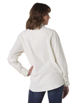 Wrangler Women's Long Sleeve Corduroy Snap Western Overshirt In White -Wrangler Store P2737475 3 41209.1682368406