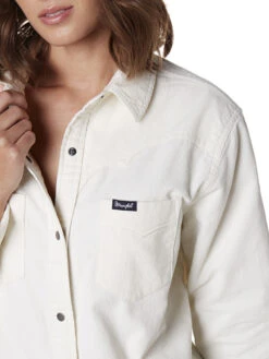 Wrangler Women's Long Sleeve Corduroy Snap Western Overshirt In White -Wrangler Store P2737475 4 45147.1682368407