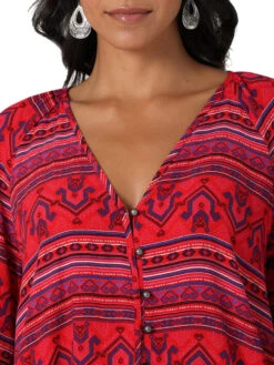 Wrangler Women's Long Sleeve Button Up Blouse In Red Multi Print -Wrangler Store P2737515 4 91815.1682368478