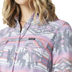 Wrangler Women's Long Sleeve Duster In Pink/Grey Aztec Print -Wrangler Store P2737600 4 83916.1682368372