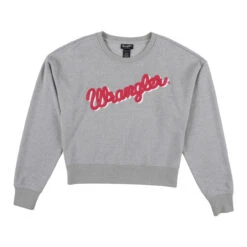 Wrangler Women's Long Sleeve Logo Sweatshirt In Gray With Pink Wrangler Logo -Wrangler Store P2737620 3 31777.1682368308