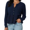 Wrangler Women's Long Sleeve Split Neck Top In Navy Blue -Wrangler Store P2737645 1 53363.1683230008