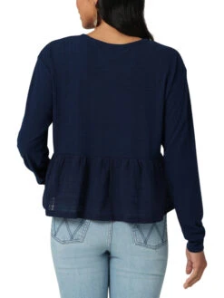 Wrangler Women's Long Sleeve Split Neck Top In Navy Blue -Wrangler Store P2737645 4 35783.1682368489