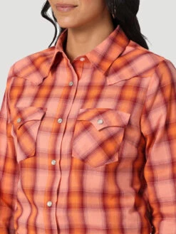 Wrangler Ladies Long Sleeve Western Snap Orange Shirt -Wrangler Store P2737680 2 54876.1688061499