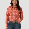 Wrangler Ladies Long Sleeve Western Snap Orange Shirt -Wrangler Store P2737680 3 65097.1692039062