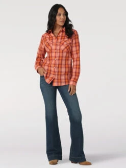 Wrangler Ladies Long Sleeve Western Snap Orange Shirt -Wrangler Store P2737680 4 43762.1688061499
