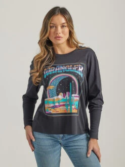 Wrangler Ladies Long Sleeve Relaxed Graphic Black Tee