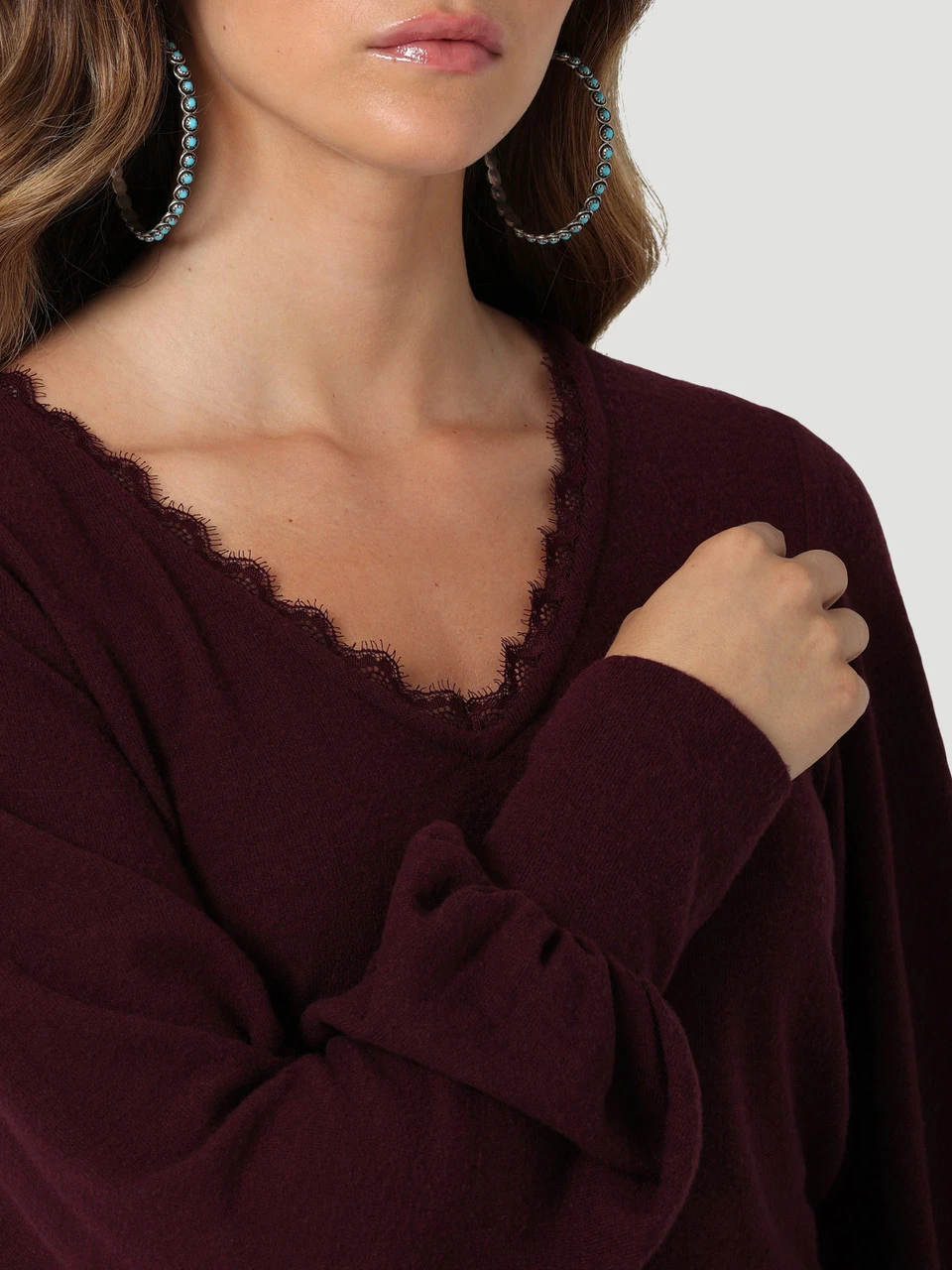 Wrangler Ladies Long Sleeve Purple Ballon Sleeve Top 5 Wrangler Ladies Long Sleeve Purple Ballon Sleeve Top - Image 3