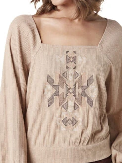 Wrangler Ladies Long Sleeve Tan Square Neck Top -Wrangler Store P2737815 2 80696.1686773405