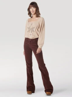 Wrangler Ladies Long Sleeve Tan Square Neck Top -Wrangler Store P2737815 3 33608.1686773405