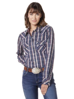 Wrangler Ladies Plaid Long Sleeve Snap Western Shirt