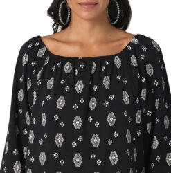 Wrangler Ladies Black Square Neck Long Sleeve Shirt -Wrangler Store P2738105 2 32547.1692033570