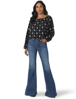 Wrangler Ladies Black Square Neck Long Sleeve Shirt -Wrangler Store P2738105 4 10142.1692033570