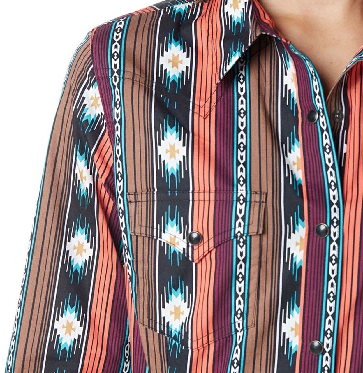 Wrangler Ladies Checotah Stripe Retro Stripe Long Sleeve Shirt 5 Wrangler Ladies Checotah Stripe Retro Stripe Long Sleeve Shirt - Image 3