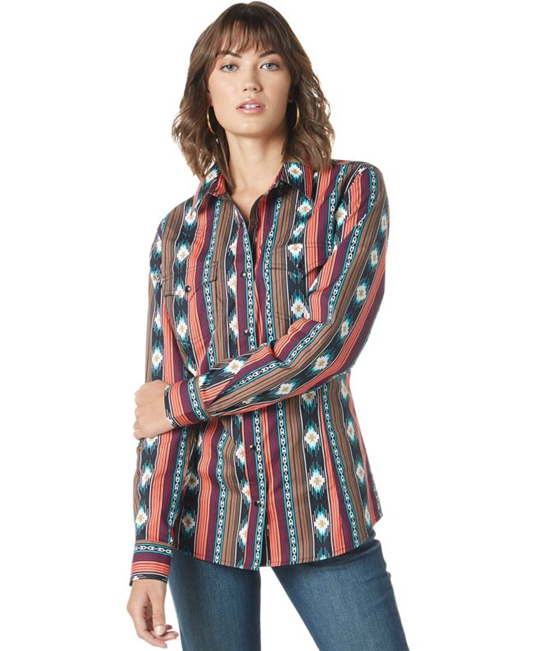 Wrangler Ladies Checotah Stripe Retro Stripe Long Sleeve Shirt 3 Wrangler Ladies Checotah Stripe Retro Stripe Long Sleeve Shirt