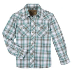 Wrangler Boy's Retro Long Sleeve Sawtooth Snap Pocket Western Shirt In Turquoise