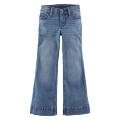 Wrangler Girl's Trouser Hi-Rise Light Wash Jeans In Regular And Slim With Pink "W" Embroidery