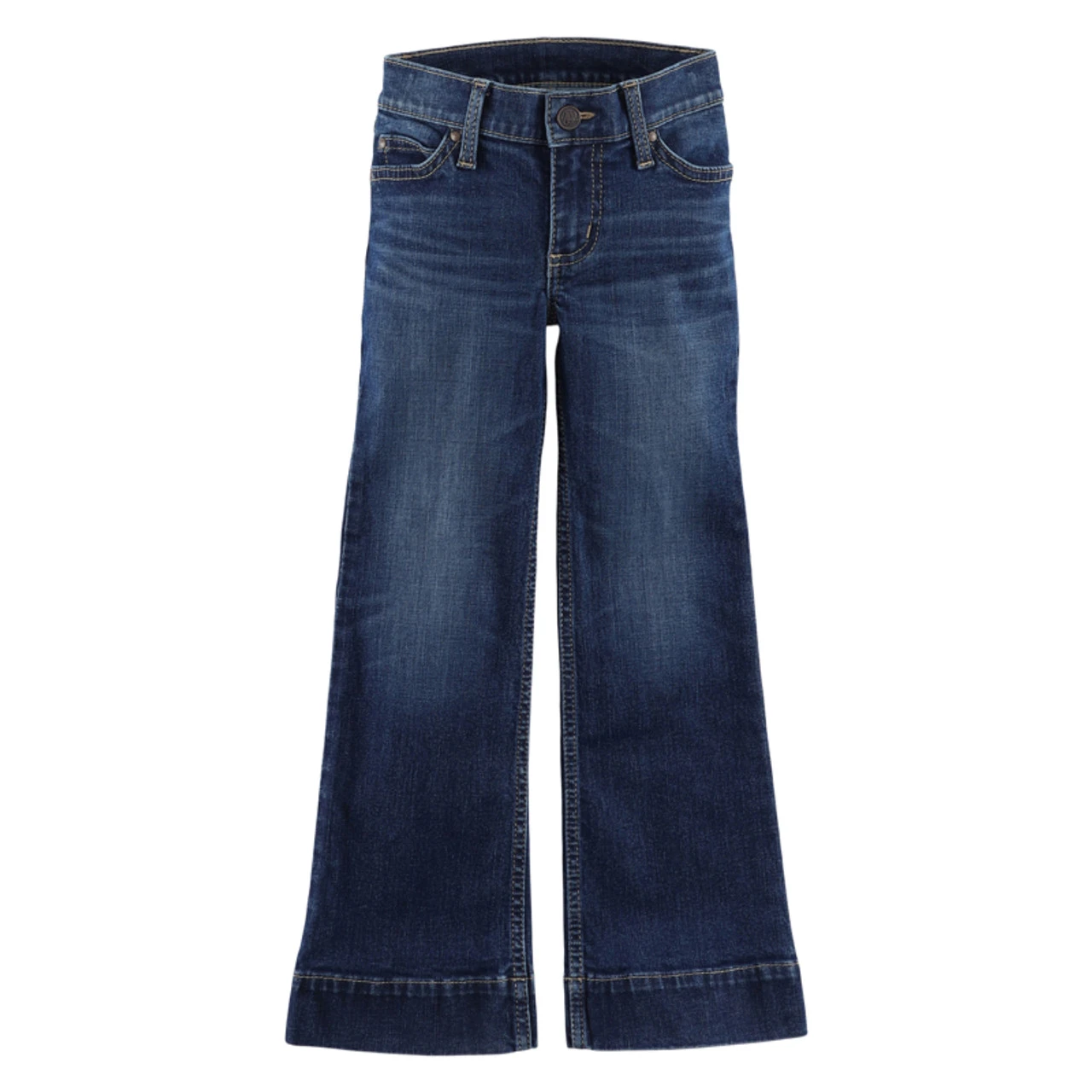 Wrangler Girl's Trouser Hi-Rise Dark Wash Jeans In Regular And Slim With Brown "W" Embroidery 3 Wrangler Girl's Trouser Hi-Rise Dark Wash Jeans In Regular And Slim With Brown "W" Embroidery
